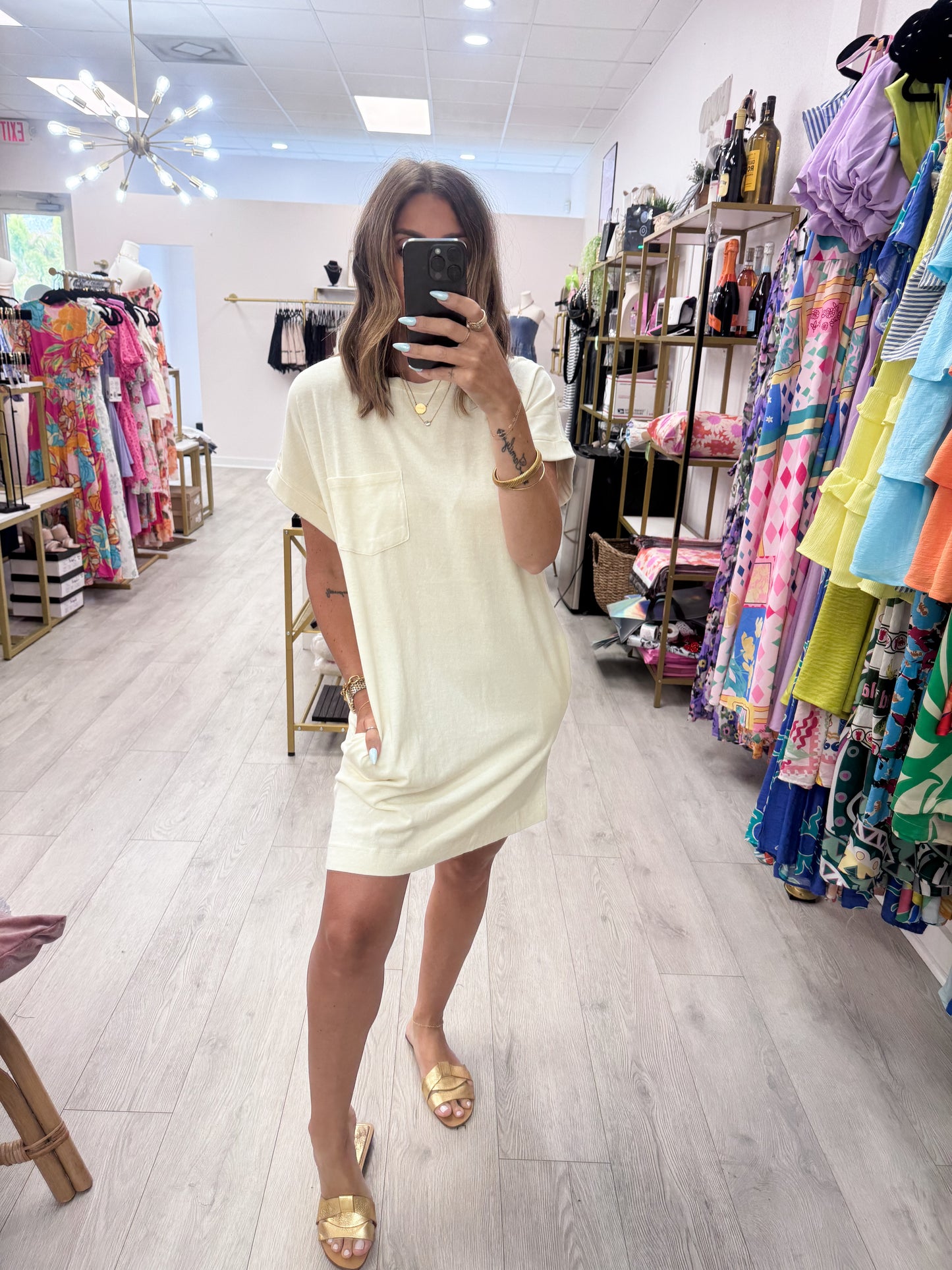 Neutral Round Neck T-Shirt Mini Dress
