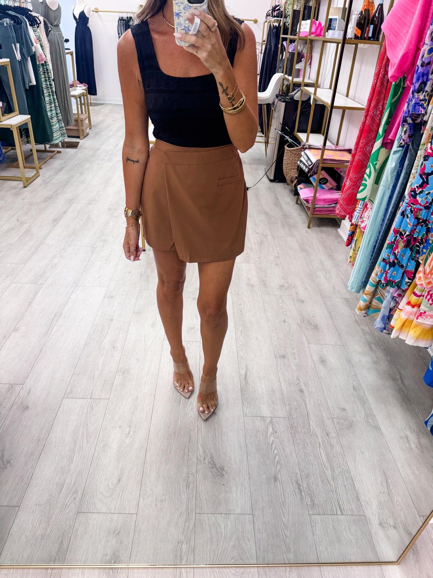 Brown Tailored Wrap Front Skort