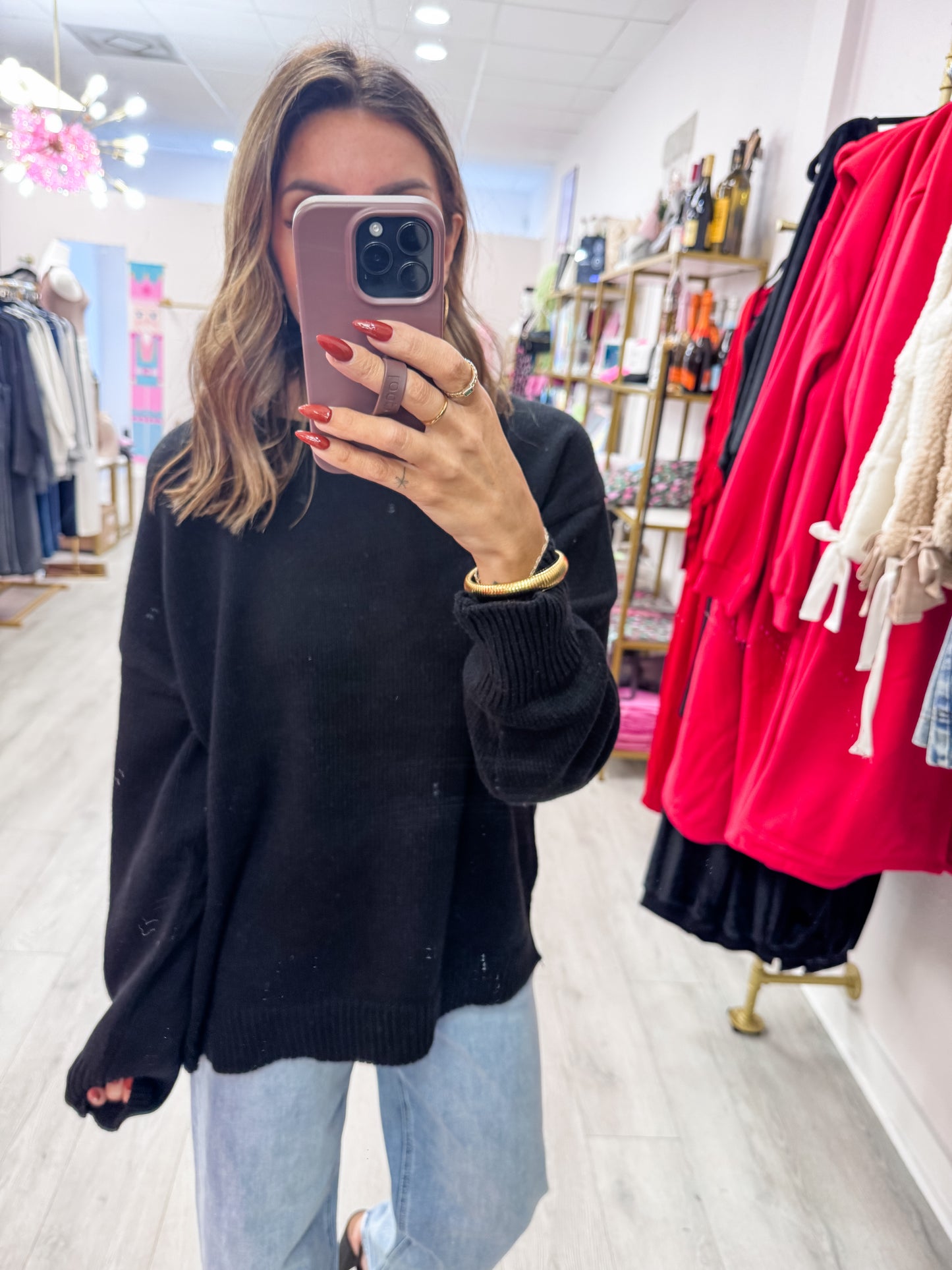Black Oversized Roll Neck Knit Sweater