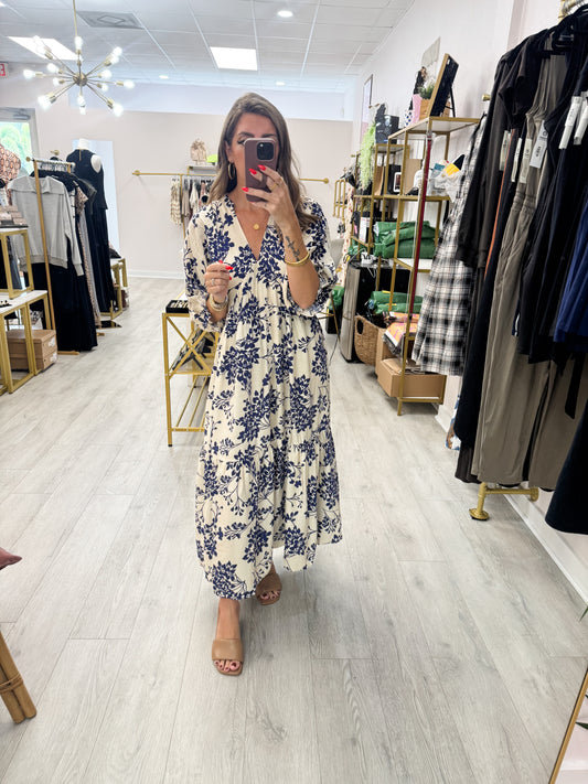 Navy Floral Loose Fit Dress