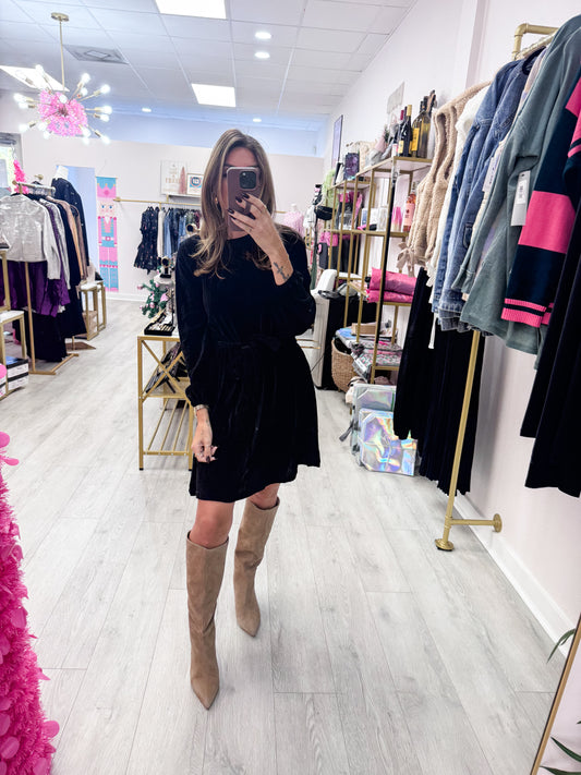 Velour Belted Dress