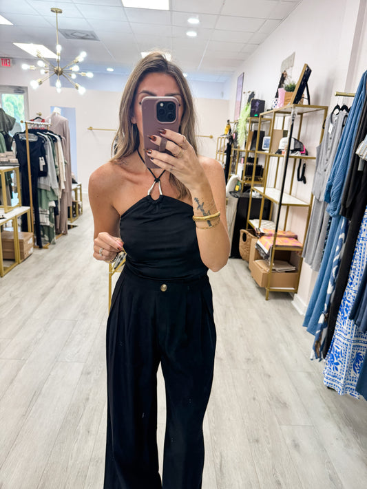 Halter Ring Detail Solid Knit Top