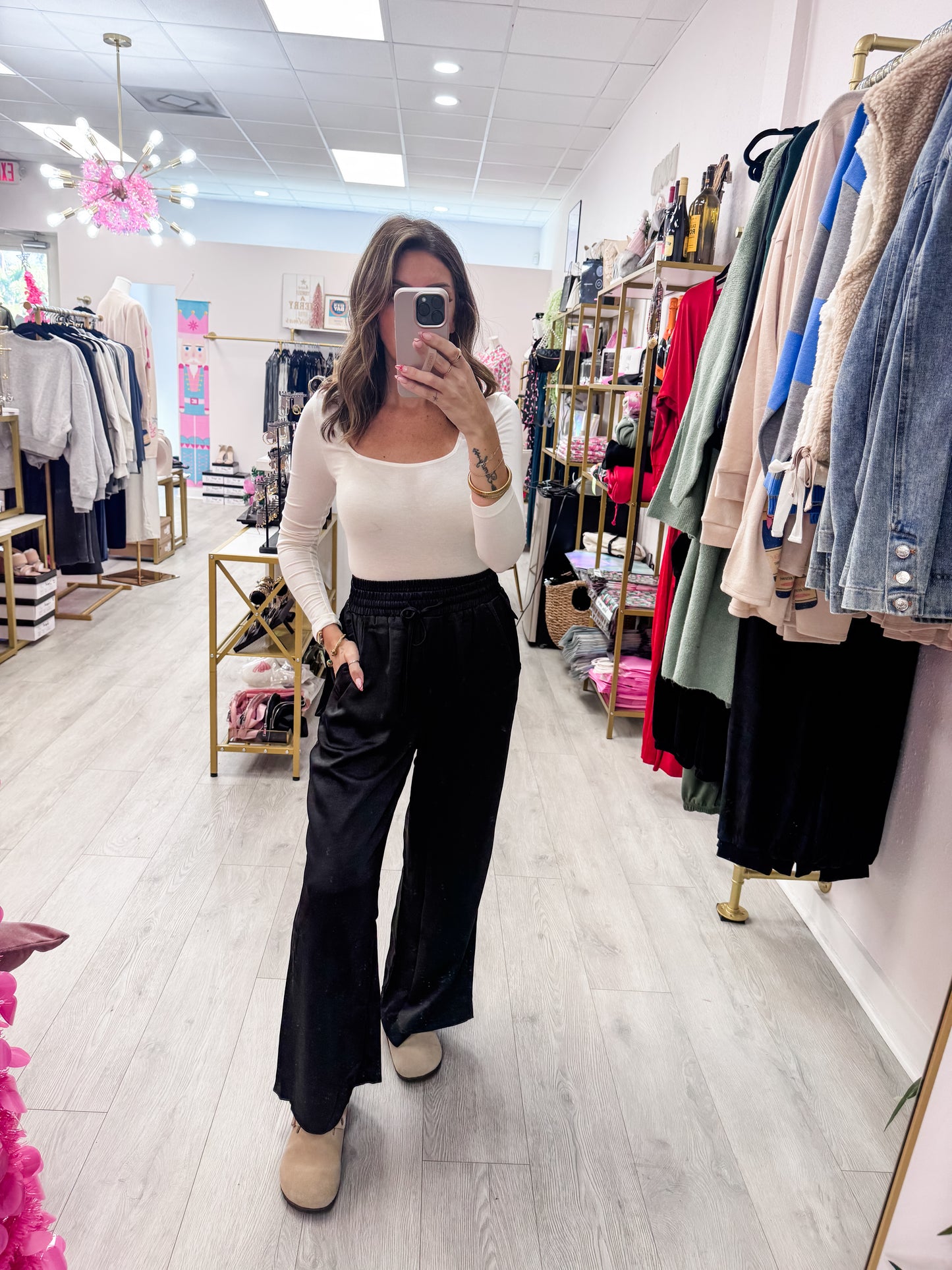 Black Drawstring Waist Wide-Leg Lounge Pants