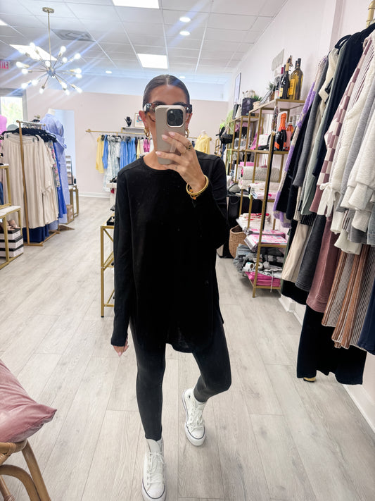 Black Long Sleeve Flow Top with Side Slit