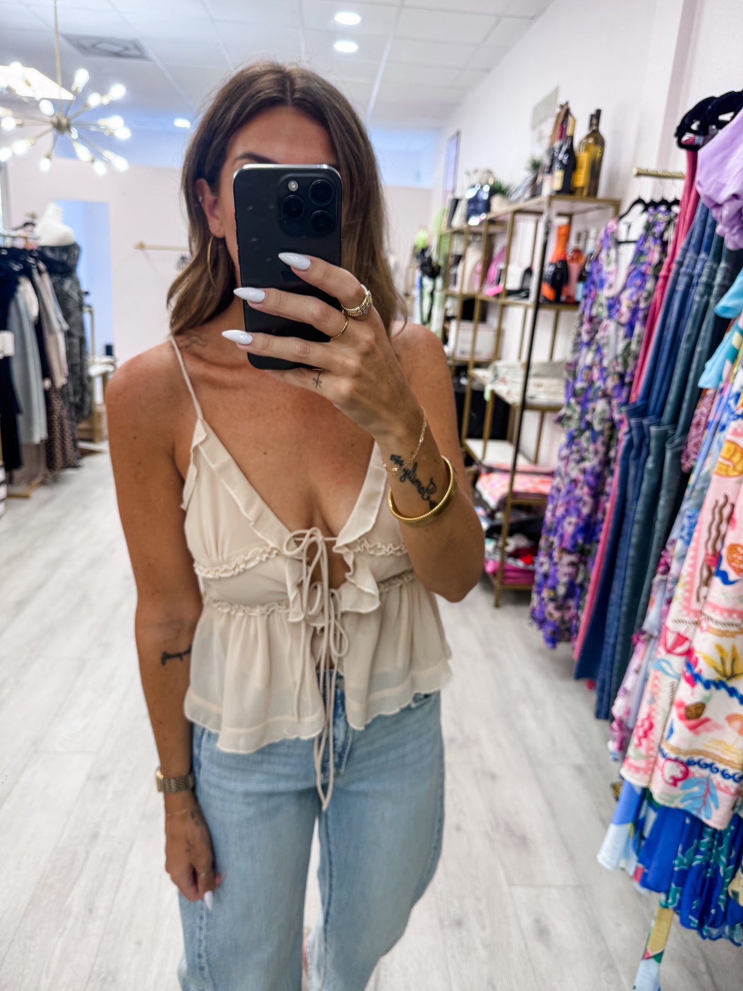 Champagne Layered Tie-Front Camisole Top