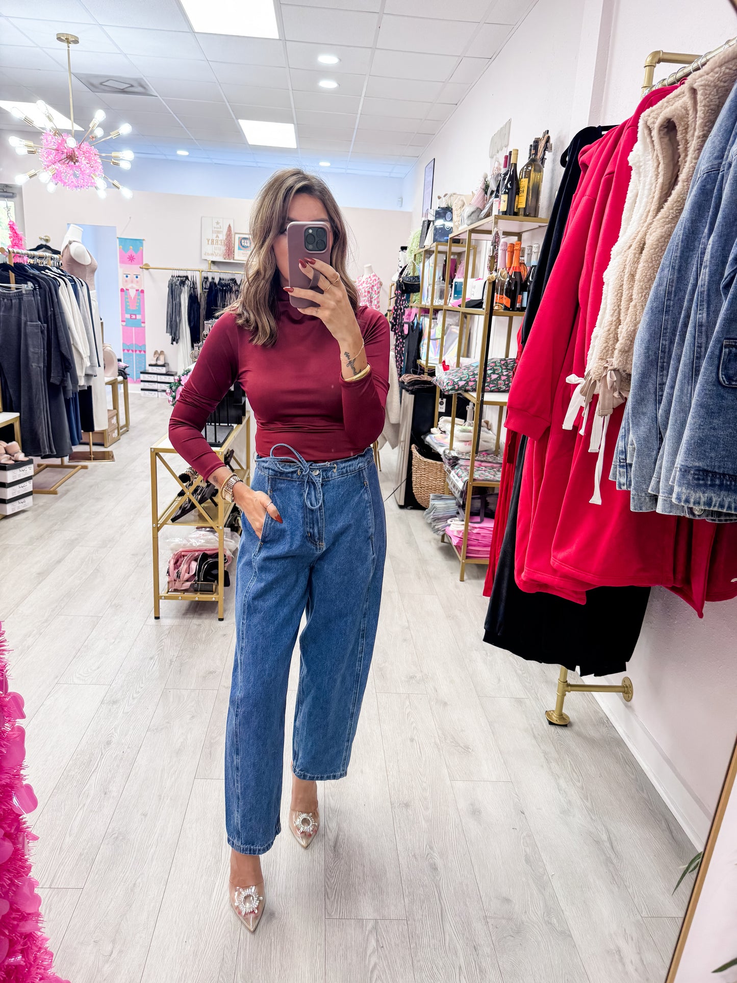 Burgundy Mock Neck Bodysuit