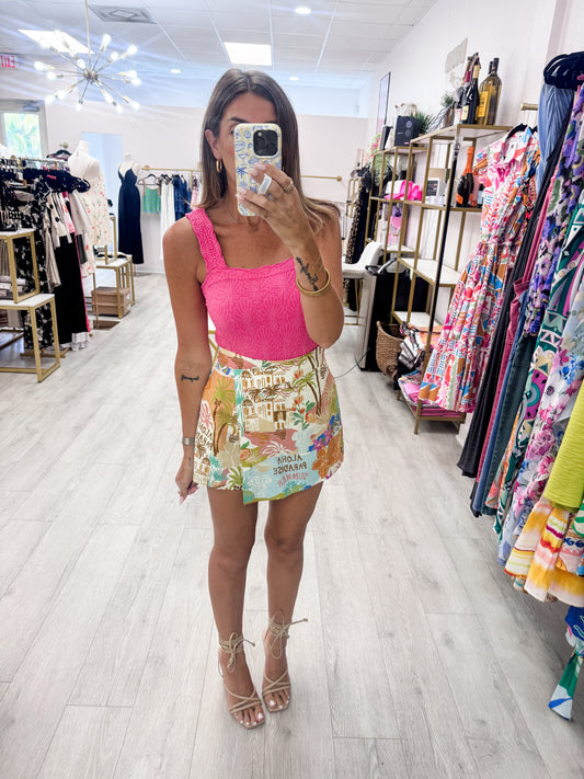 Fuchsia Lace Textured Square Top