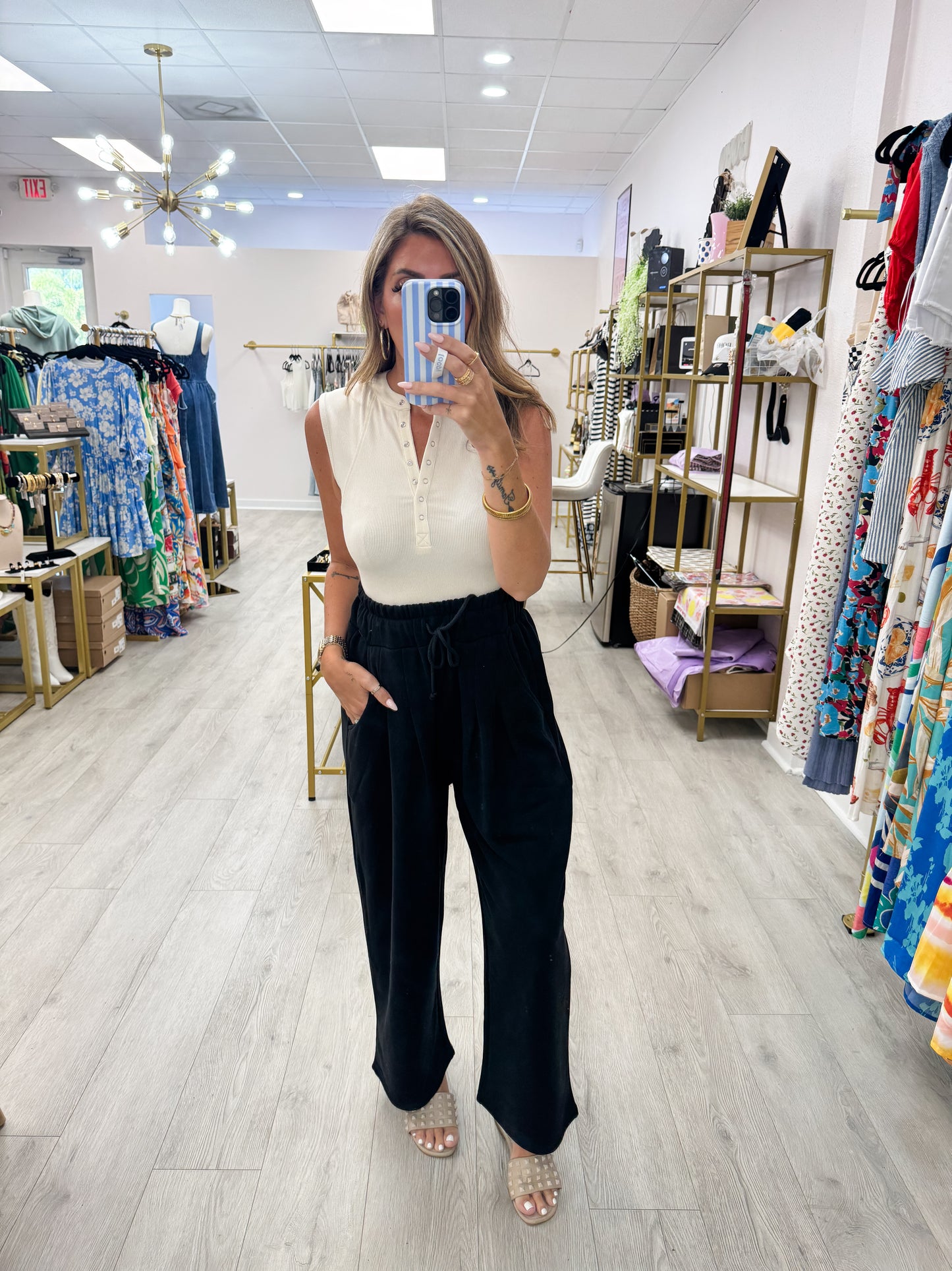 Dune Black Cotton Wide Leg Pants