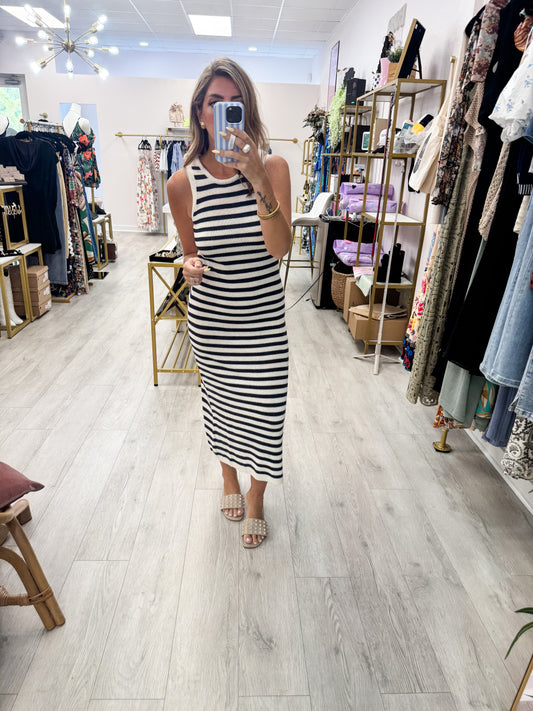 Navy Striped Knit Dress