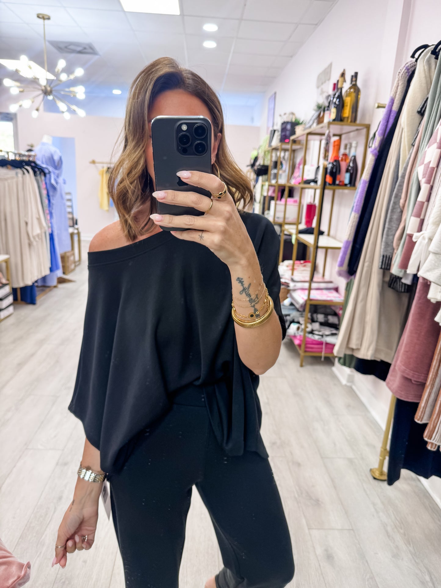 Black Laguna Boatneck Top & Pants SET