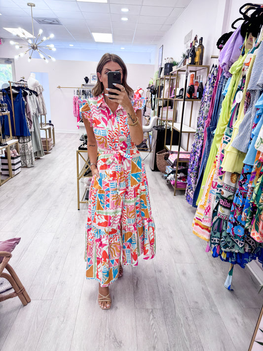 Multi Print Midi Dress