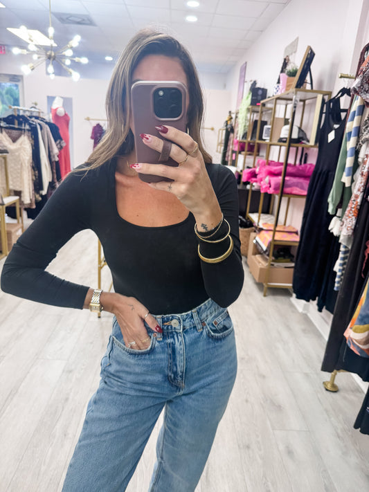 Basic Black Long Sleeve Bodysuit