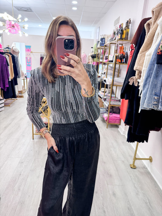 Silver Long Sleeve Shimmer Bodysuit