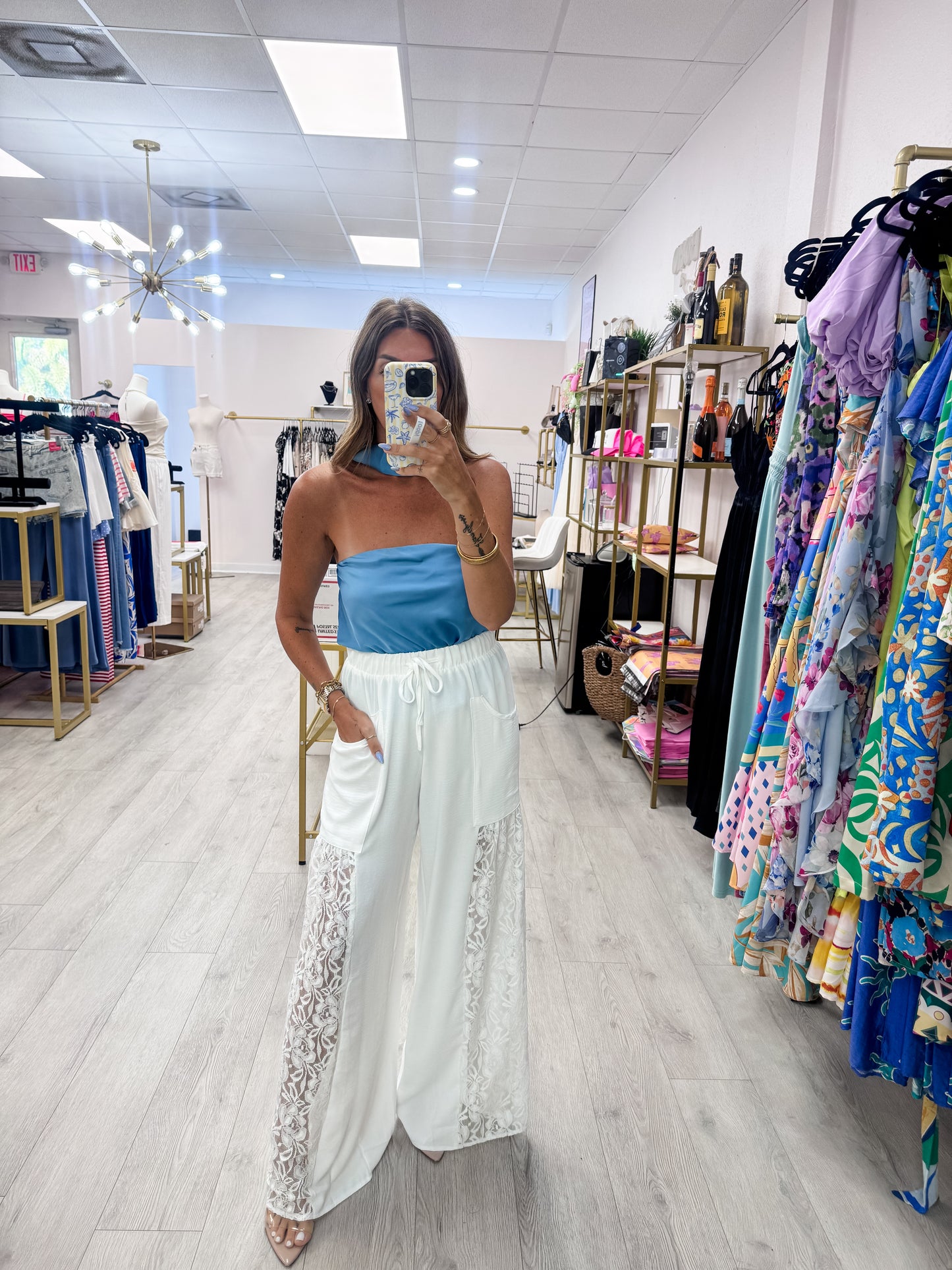 Ocean Blue Scarf Detail Top
