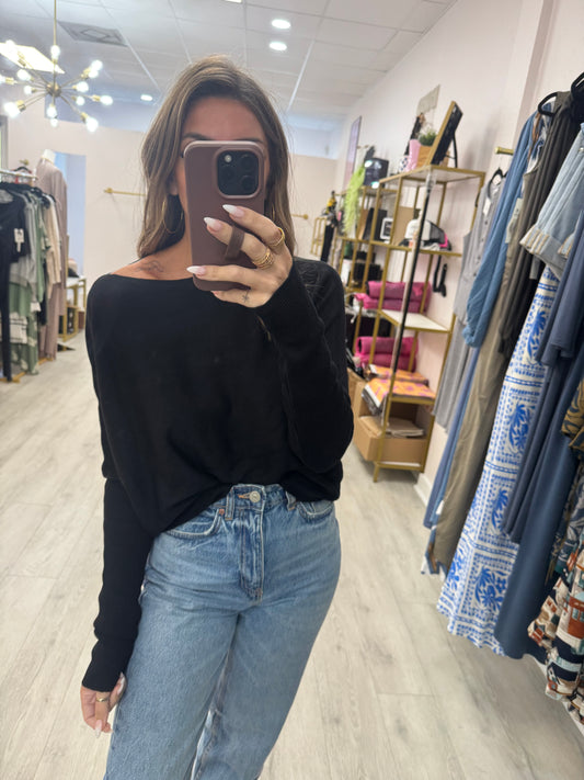 Black Boatneck Batwing Top
