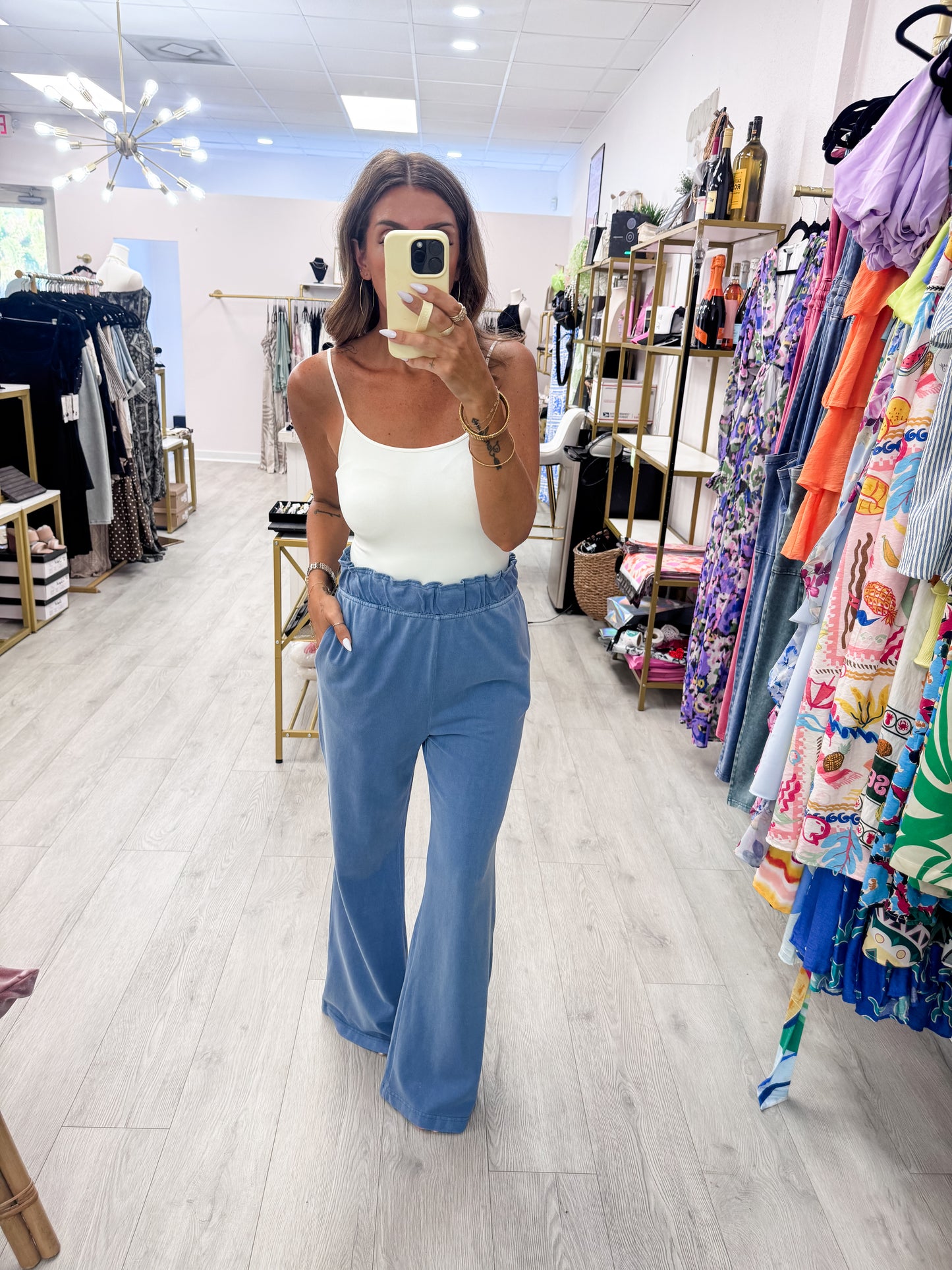 Gray Blue High Waist Wide Leg Pants