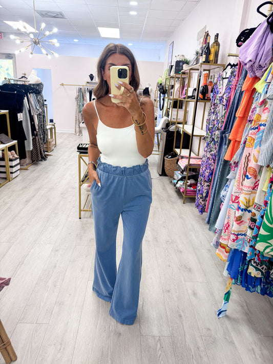 Gray Blue High Waist Wide Leg Pants