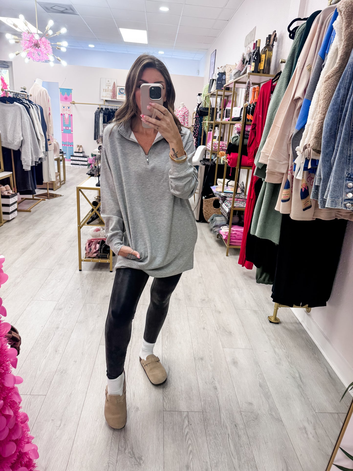 Heather Gray Double Knit Half Zip Up Long Sleeve Pull Over