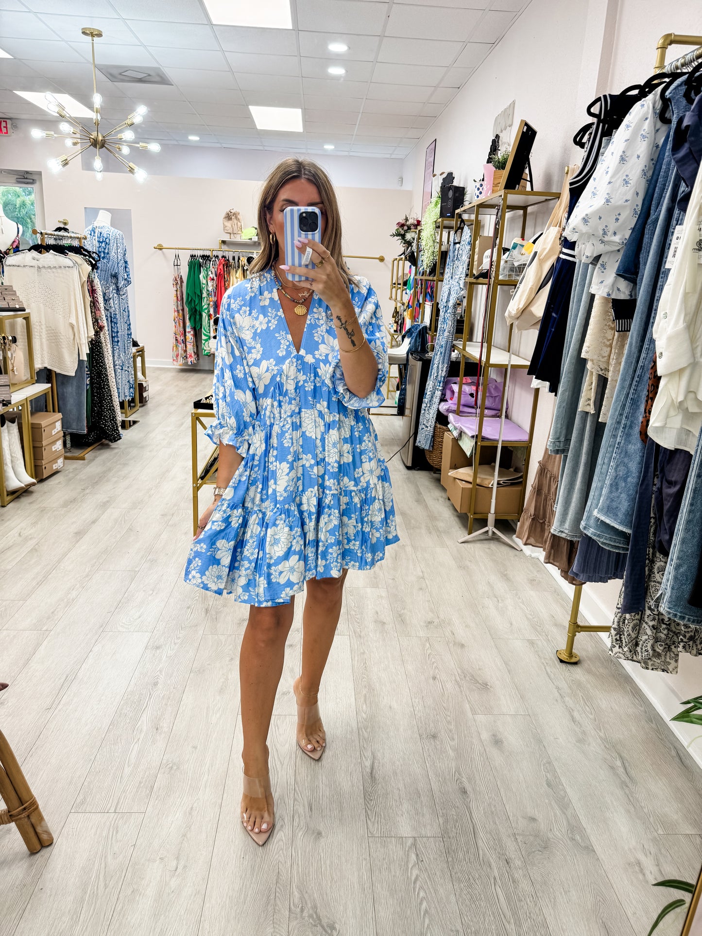 Blue Floral Mini Dress