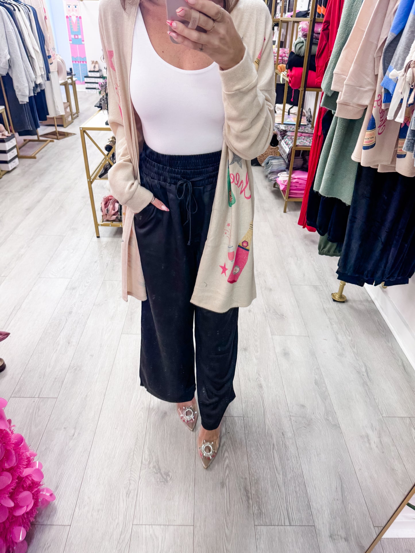 Black Drawstring Waist Wide-Leg Lounge Pants