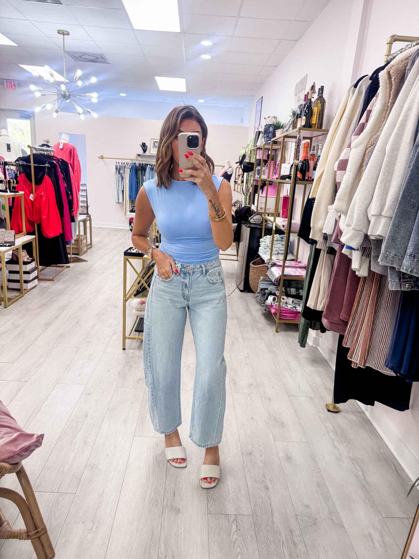 Blue Sleeveless Crew Neck Top