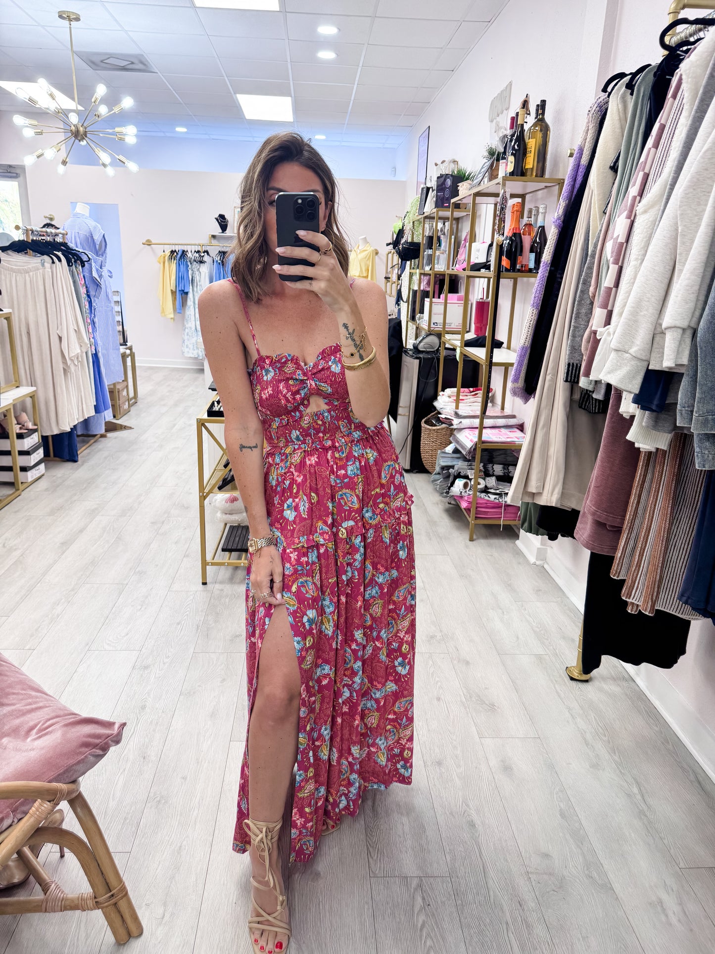 Rose In My Feelings Cutout Smocked Maxi Dress