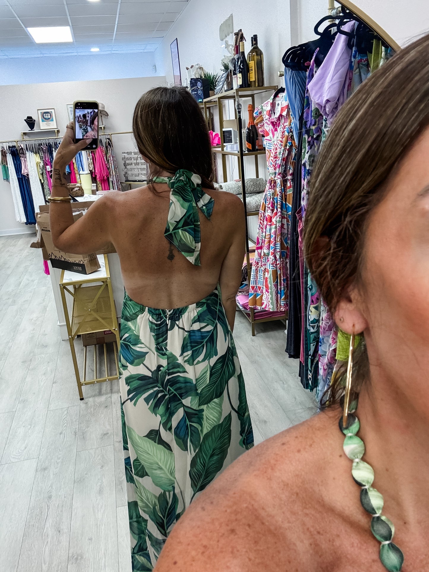 Resort Palm Tropical Print Maxi Dress
