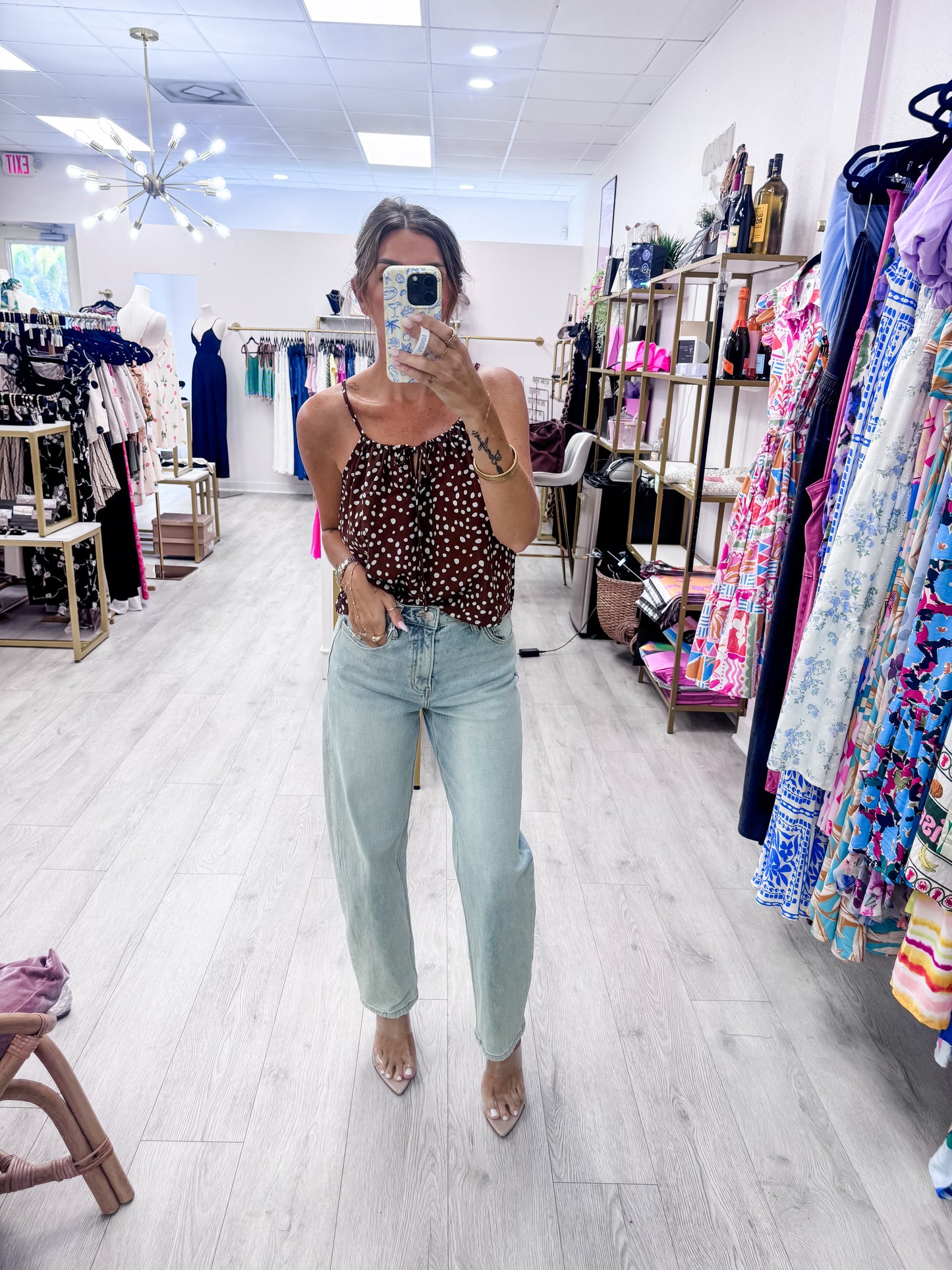 Brown Polka Dot Keyhole Cami Top