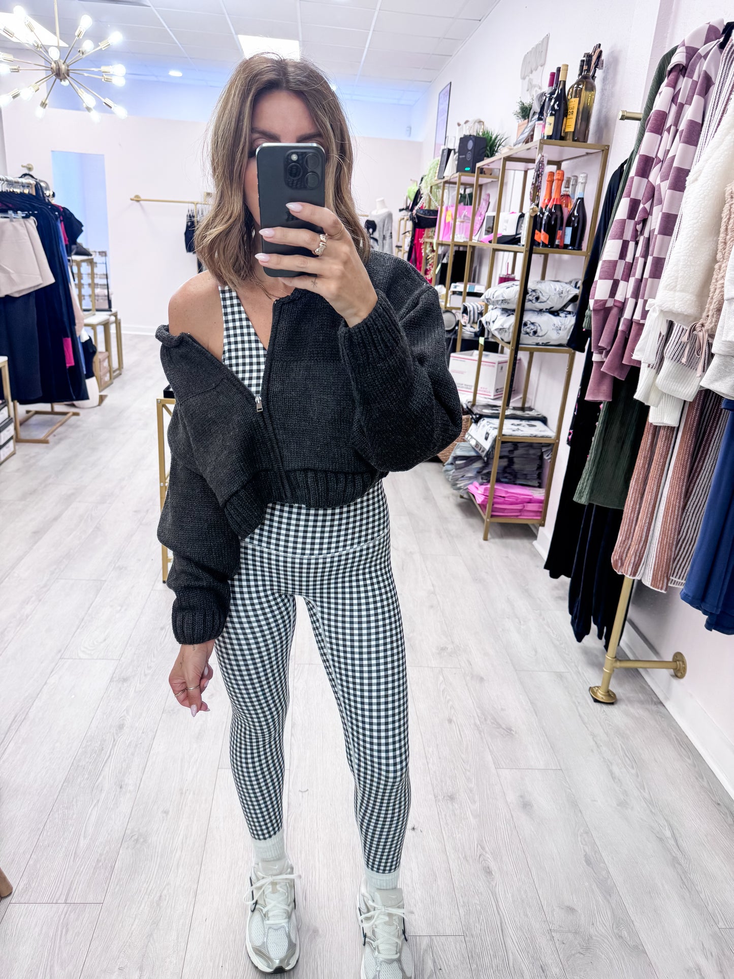 Black Knit Zip Up Hoodie Sweater