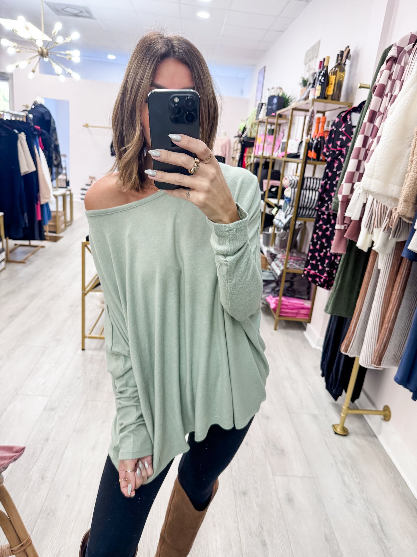 Sage Green Relaxed Fit Dolman Long Sleeve Top