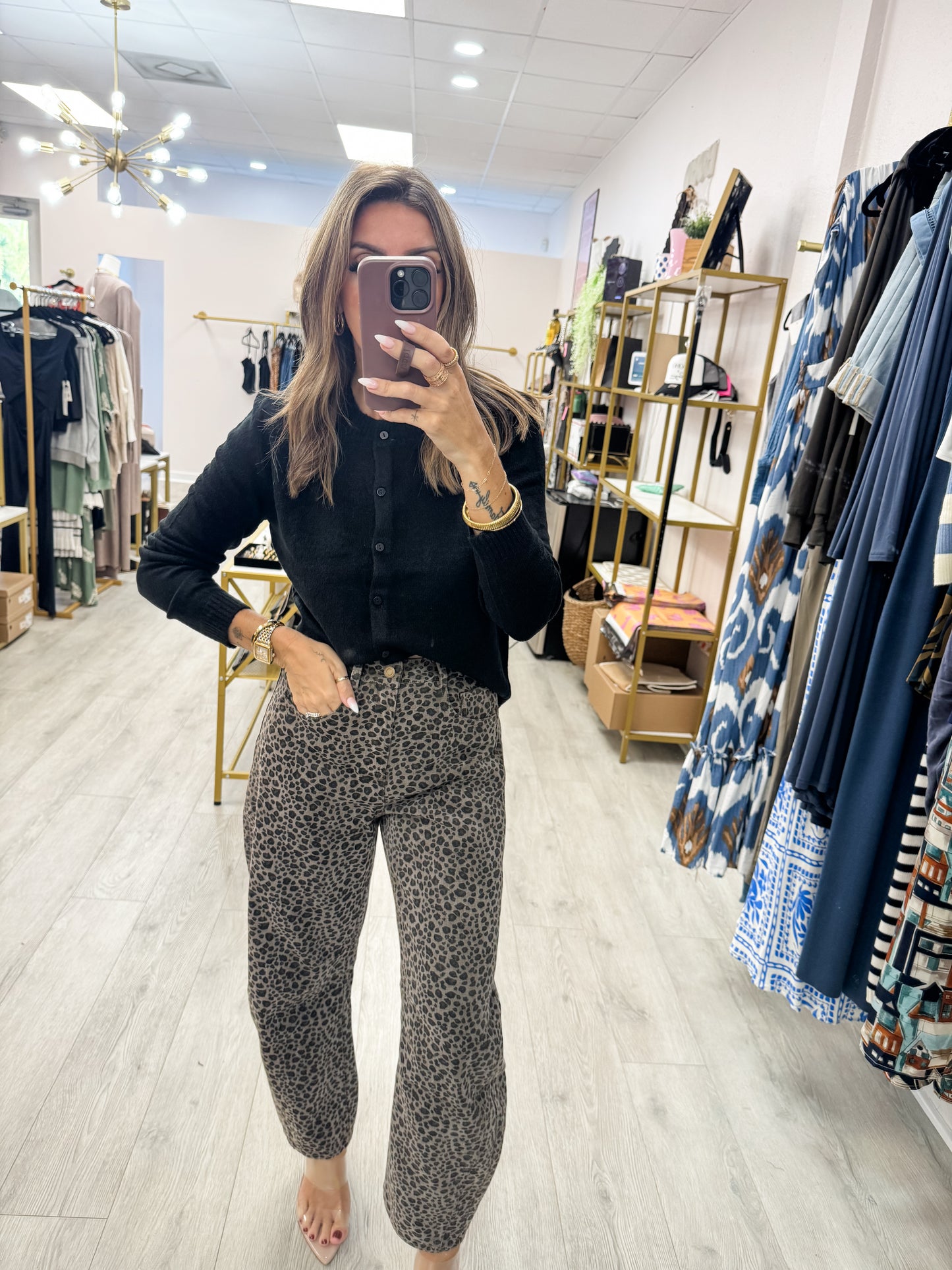 Leopard Barrel Leg Denim