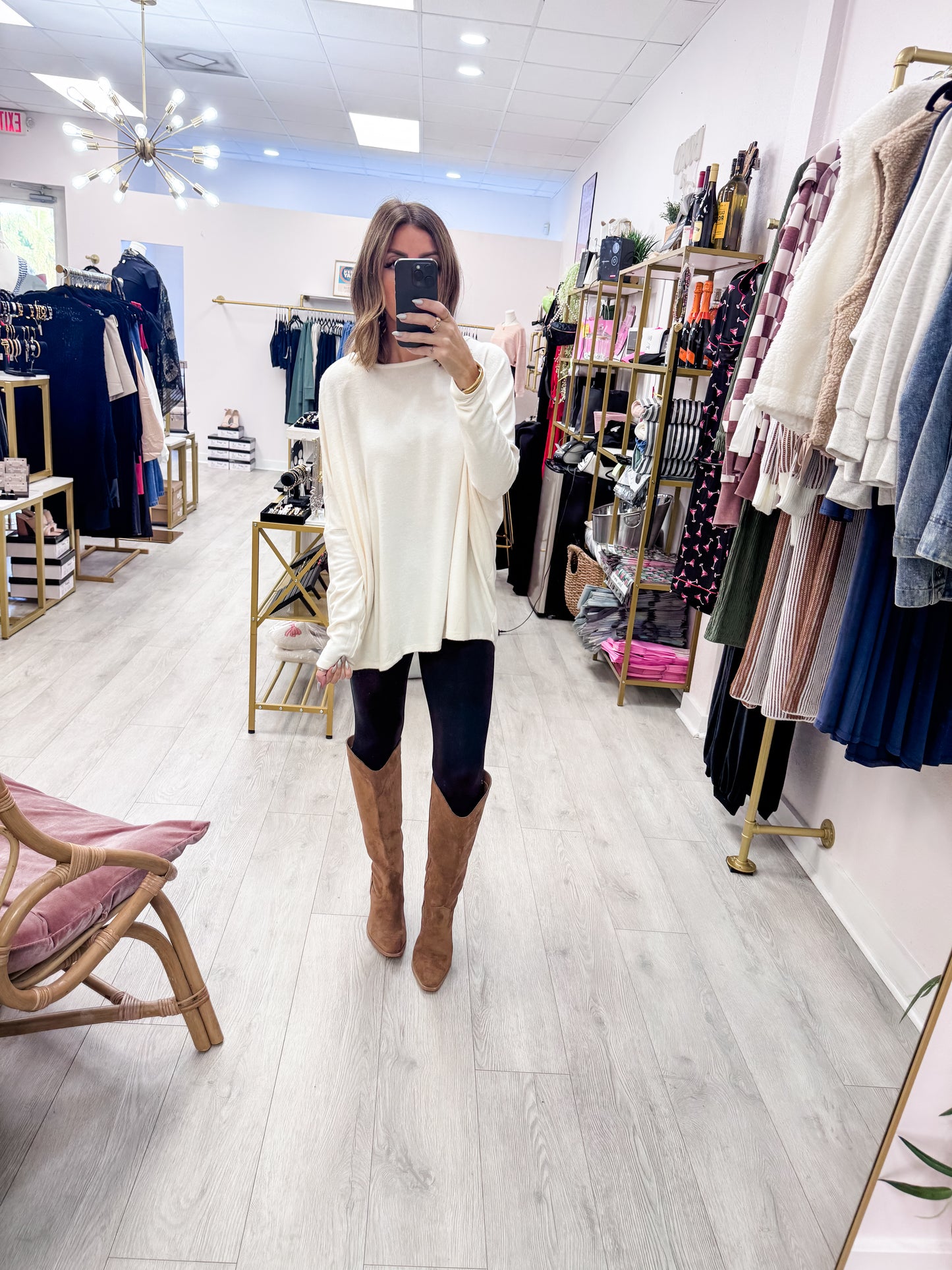 Cream Relaxed Fit Dolman Long Sleeve Top