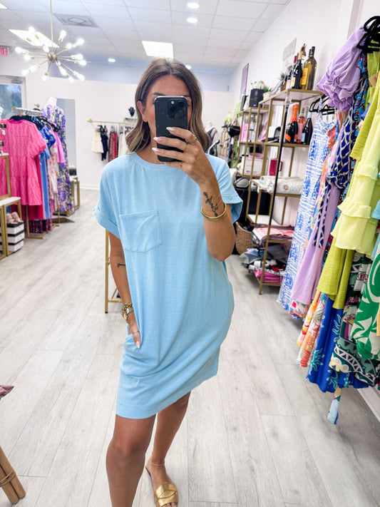 Blue Round Neck T-Shirt Mini Dress