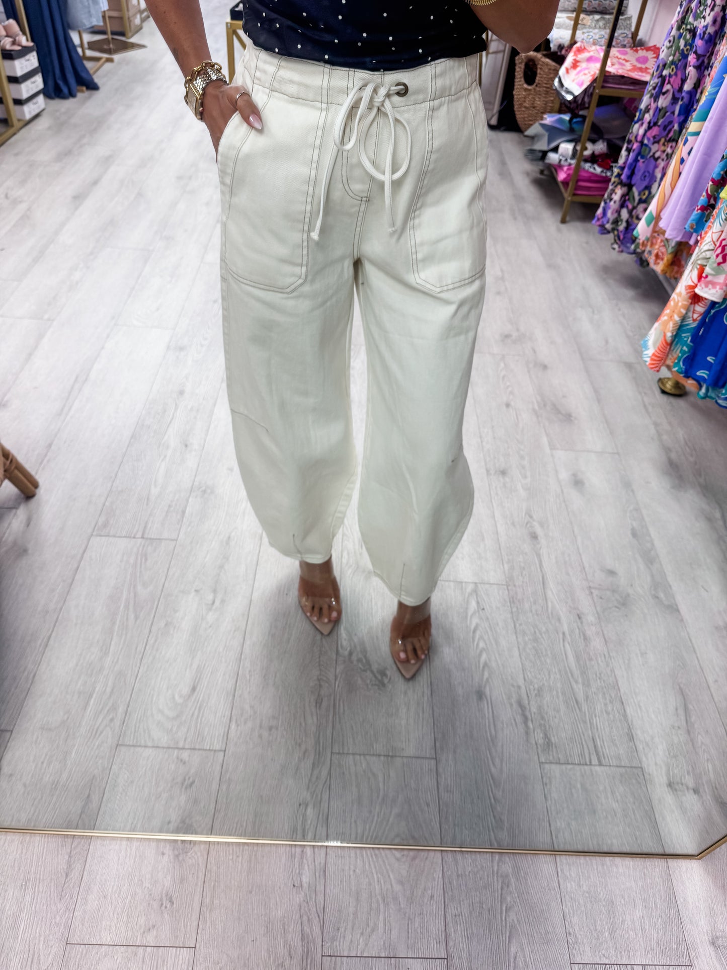 Ecru Drawstring Denim