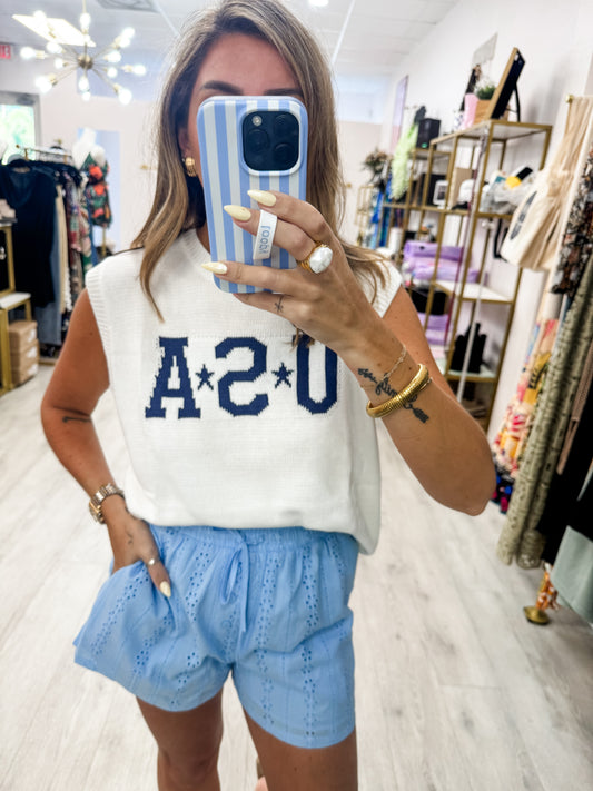 White USA Knit Top