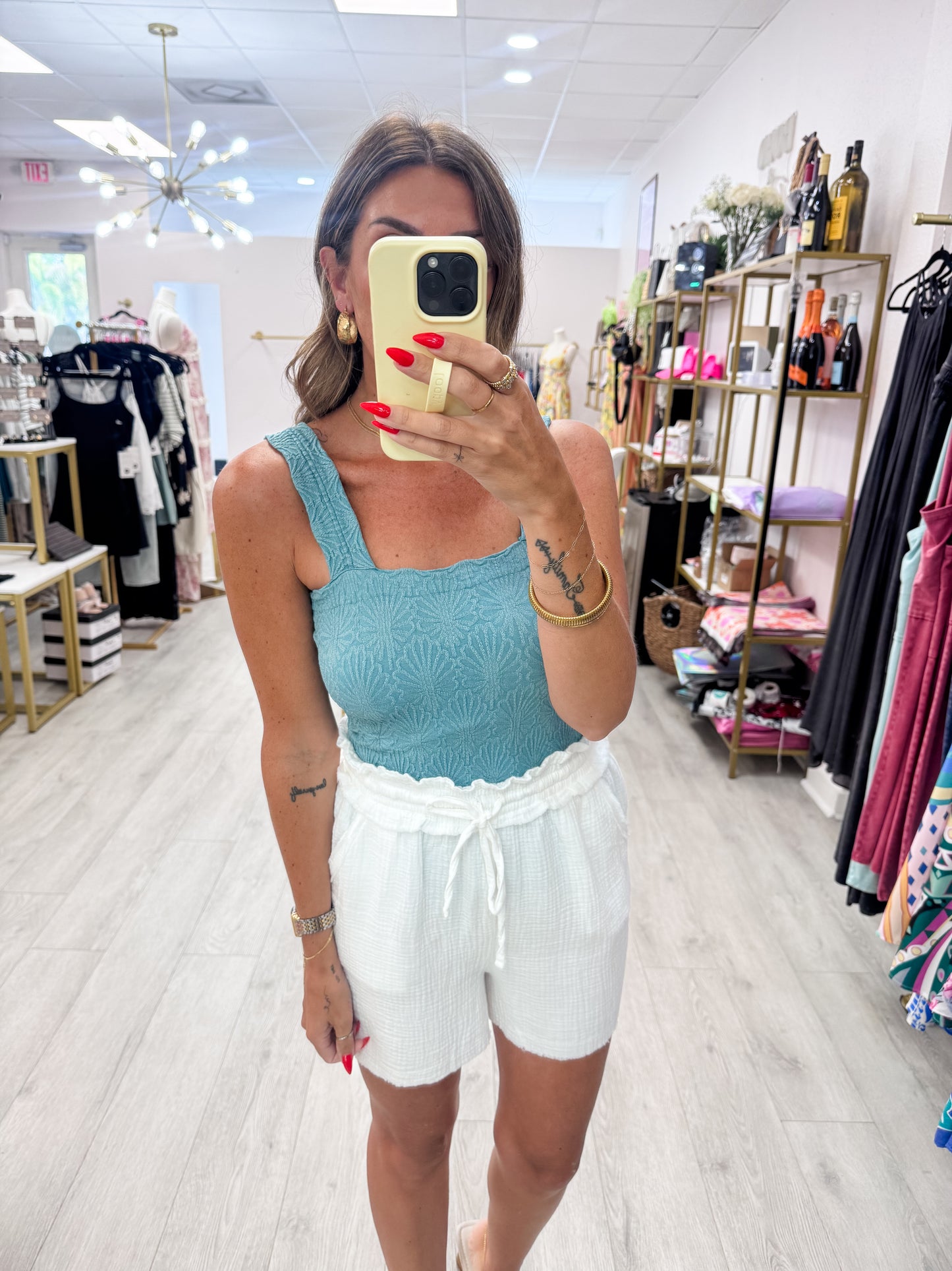 Dusty Teal Lace Textured Square Top