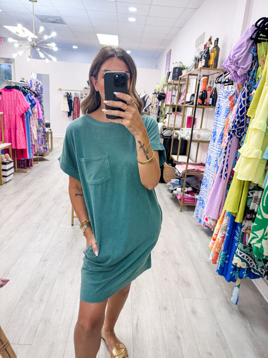 Dark Teal Round Neck T-Shirt Mini Dress