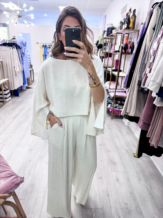 Natural Boat Neck Top & Pants SET