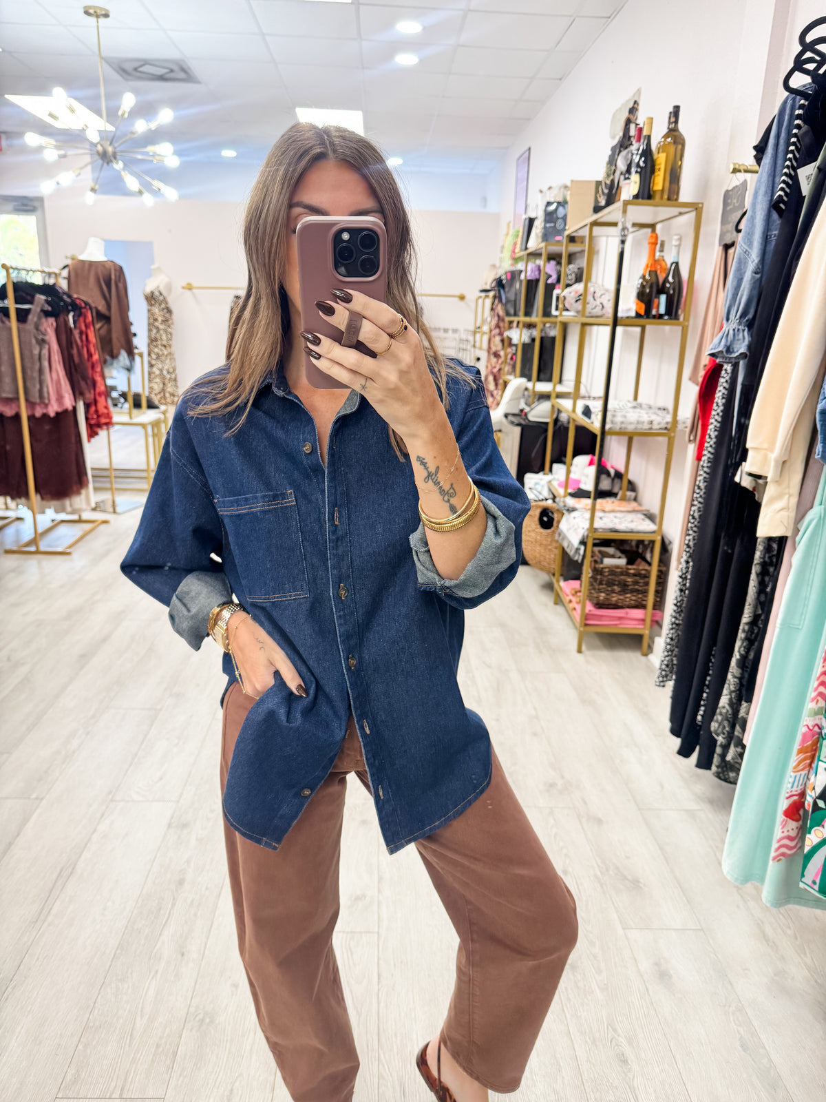 Dark Denim Button-Up Collar Shirt