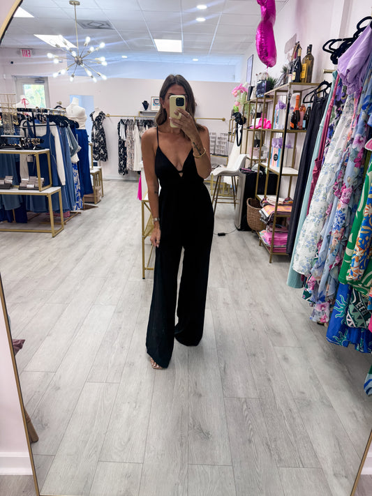 Black Airflow Wide Leg Jumpsuit