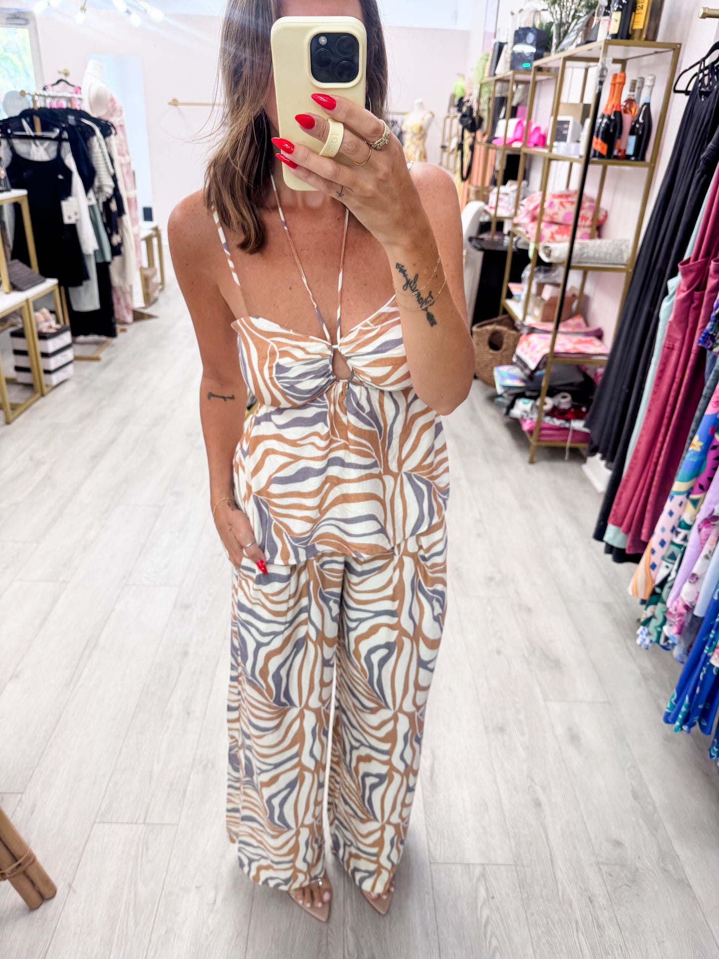 Eggplant & Ivory Two Piece Pants Set