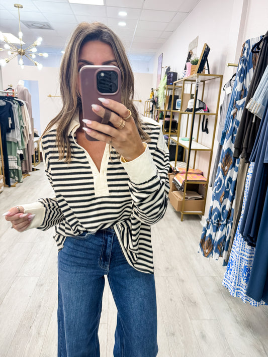 Oversized Collared Striped Top