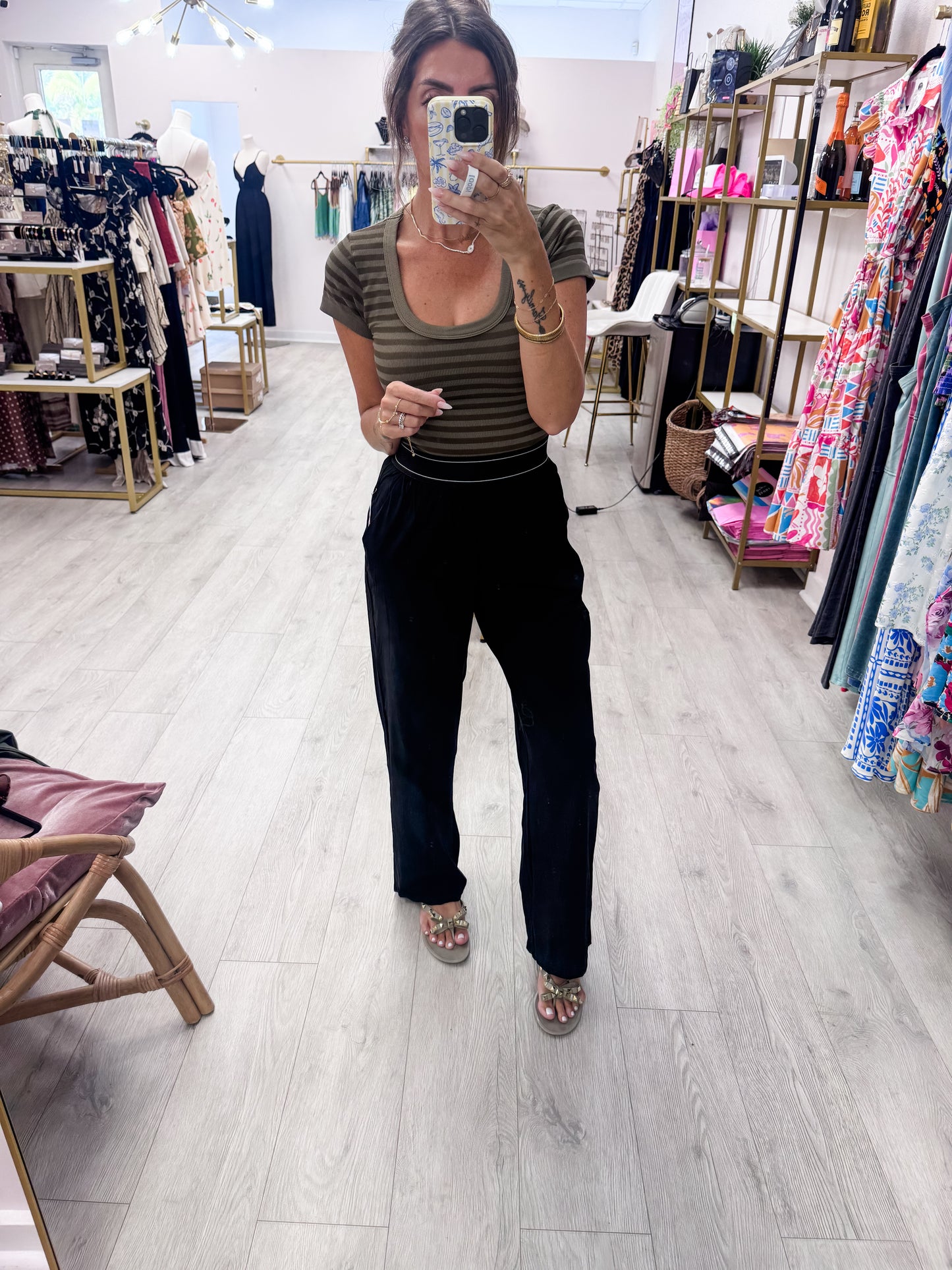 Black Elastic Wide Band Pants