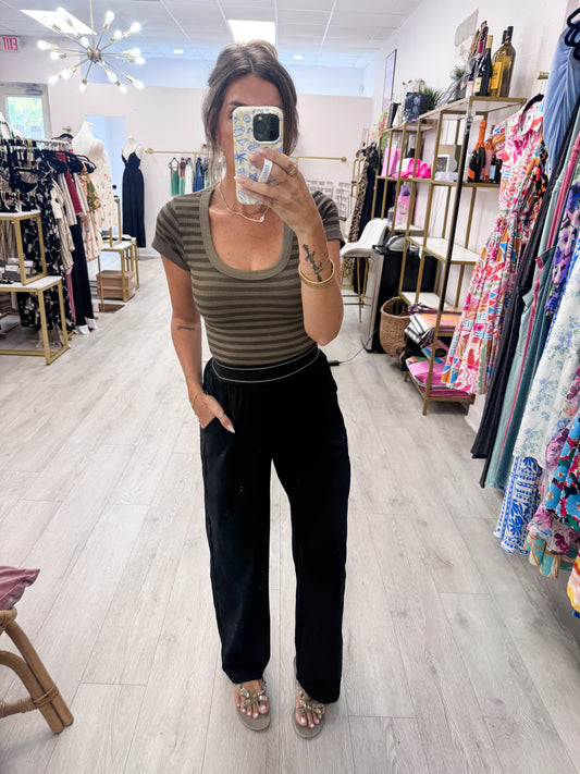 Black Elastic Wide Band Pants