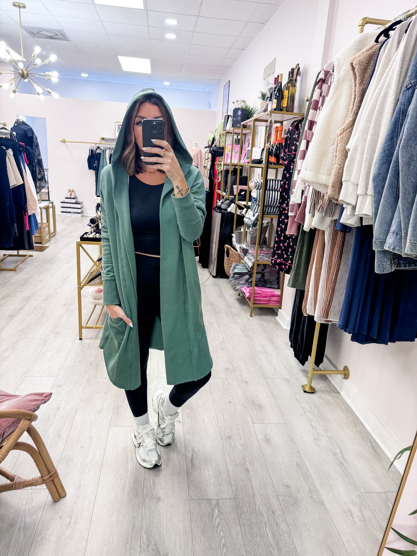 Eldergreen Open Front Longline Hoodie Cardigan