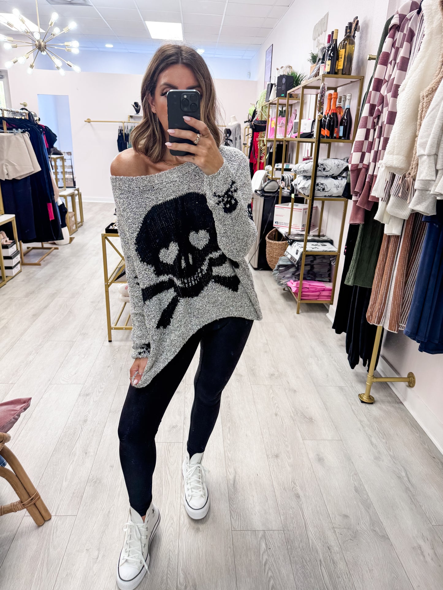 Grey Two Toned Skull Knit Sweater
