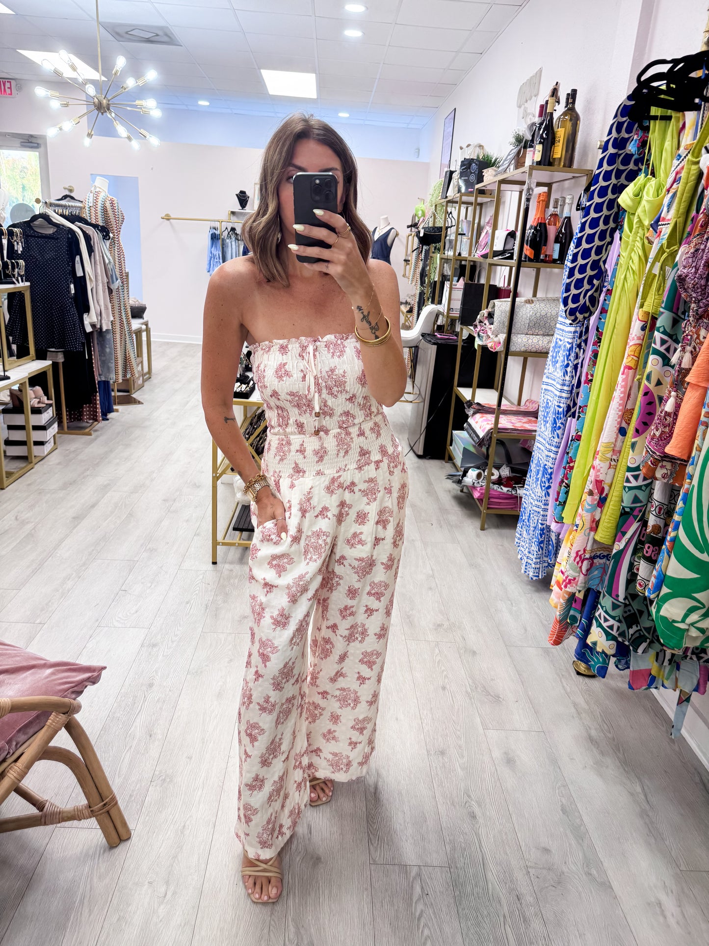 Burgundy Smocked Tube Top & Wide-Leg Pants Set