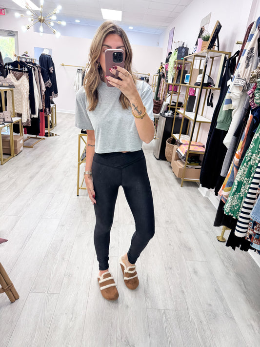 Faux Leather Foil V Leggings