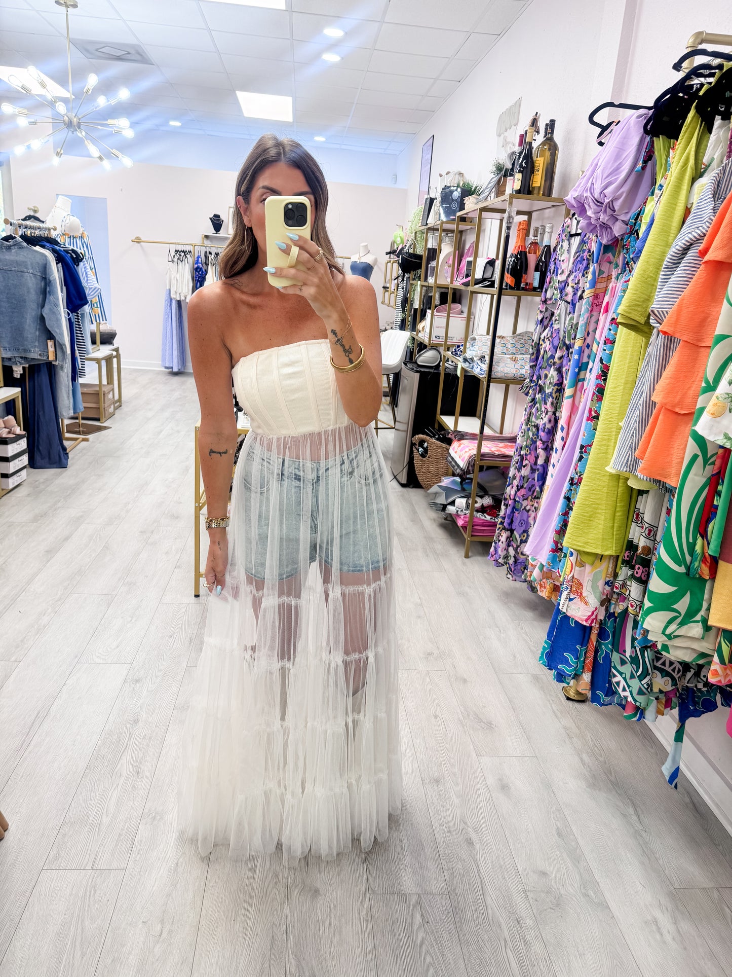 Tiered Ruffle Tulle Layering Corset Maxi Dress