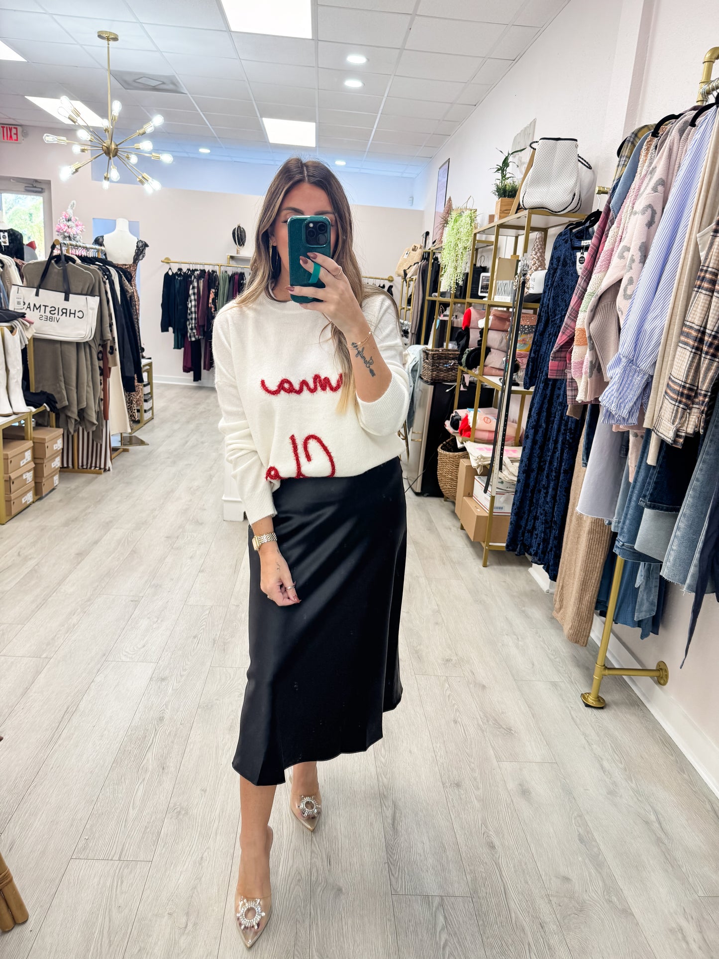 Midi Black Satin Skirt